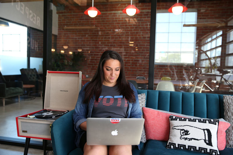 © Reuters. Rock the Vote Digital Director Tabatabaie works on her computer in Los Angeles