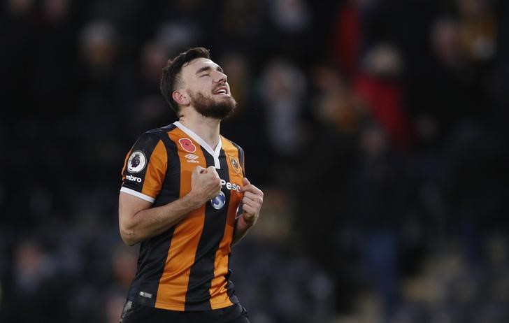 © Reuters. Hull City's Robert Snodgrass celebrates after the game