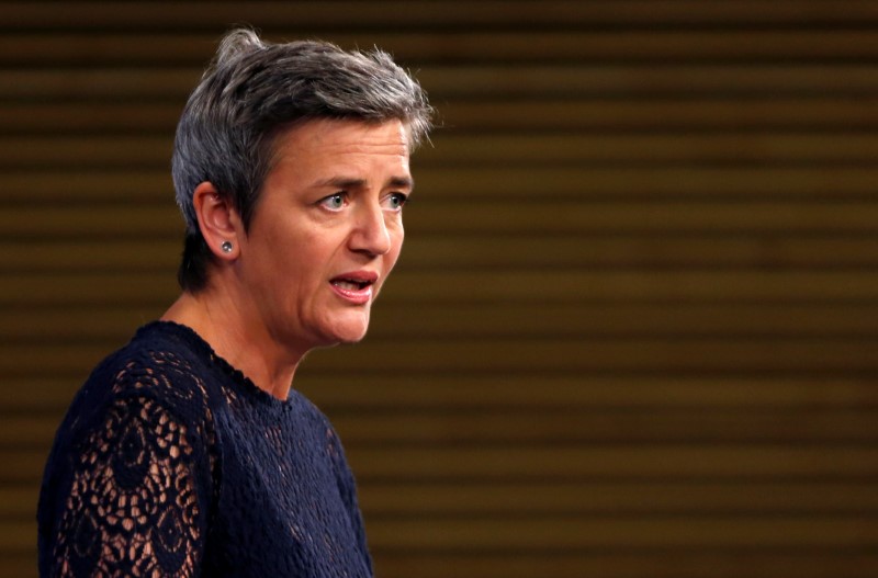 © Reuters. EU Competition Commissioner Vestager holds a news conference in Brussels