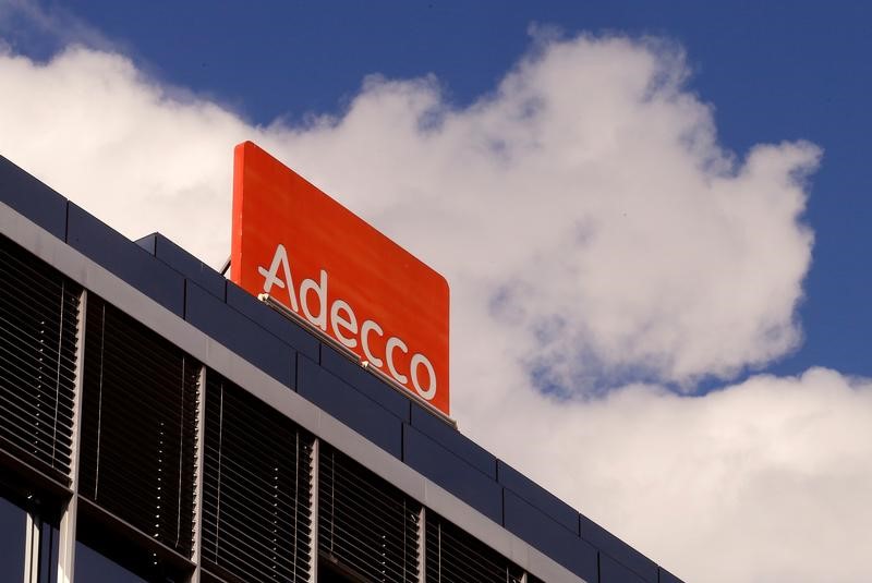 © Reuters. Logo of Swiss Adecco Group is seen at its headquarters in Glattbrugg