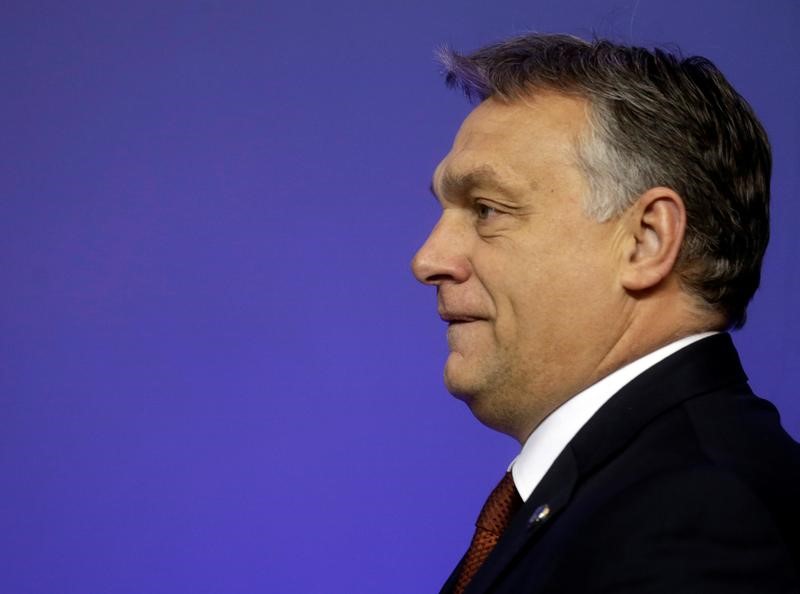 © Reuters. Hungary's Prime Minister Orban arrives to the meeting of heads of government Central and Eastern European countries and China in Riga