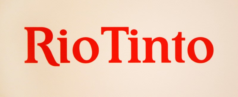 © Reuters. A Rio Tinto logo is displayed on the front of a wall panel during a news conference in Sydney