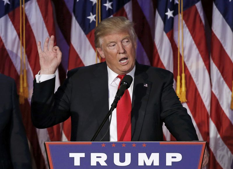 © Reuters. Presidente eleito dos Estados Unidos, Donald Trump, durante discursos em Manhattan