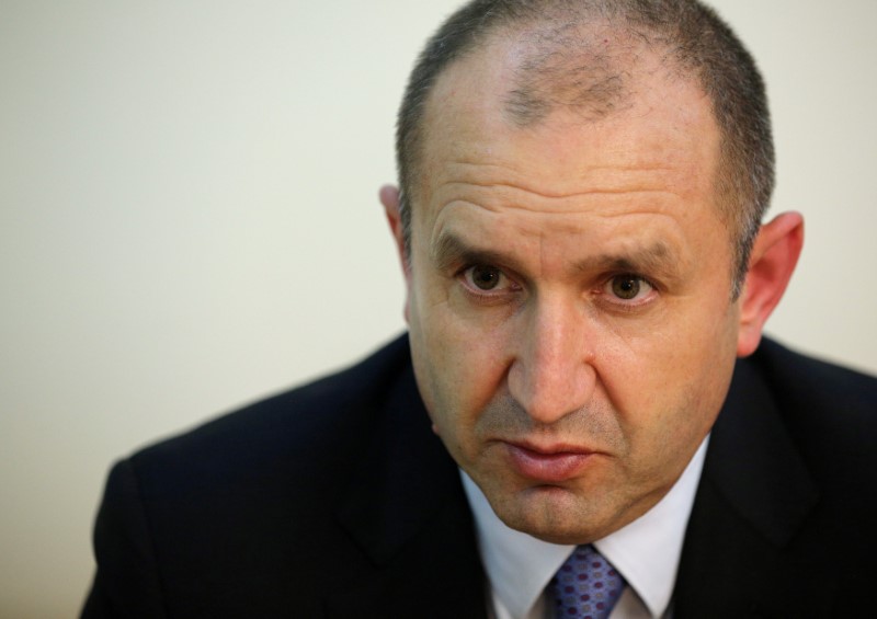 © Reuters. Presidential candidate of the Bulgarian Socialist Party, Radev speaks during an interview with Reuters in Sofia