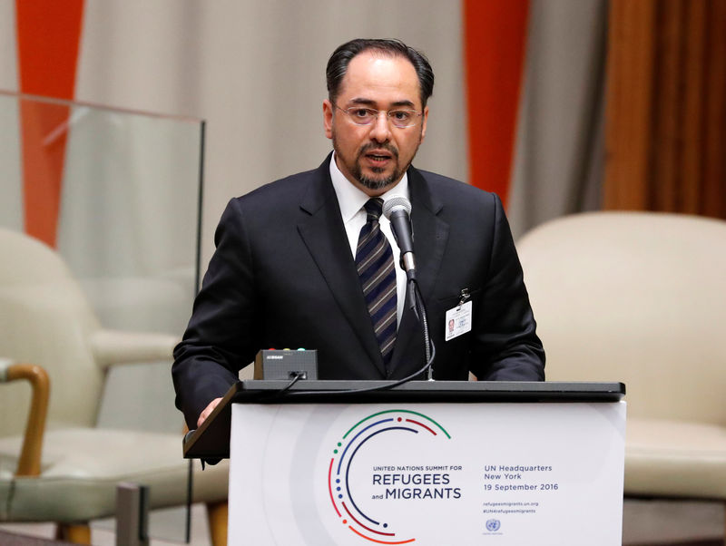 © Reuters. File photo of Afghanistan's Minister for Foreign Affairs Salahuddin Rabbani speaking at the United Nations General Assembly in Manhattan