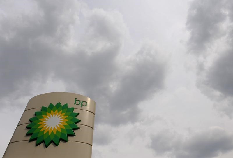 © Reuters. A British Petroleum logo is seen at a petrol station in south London