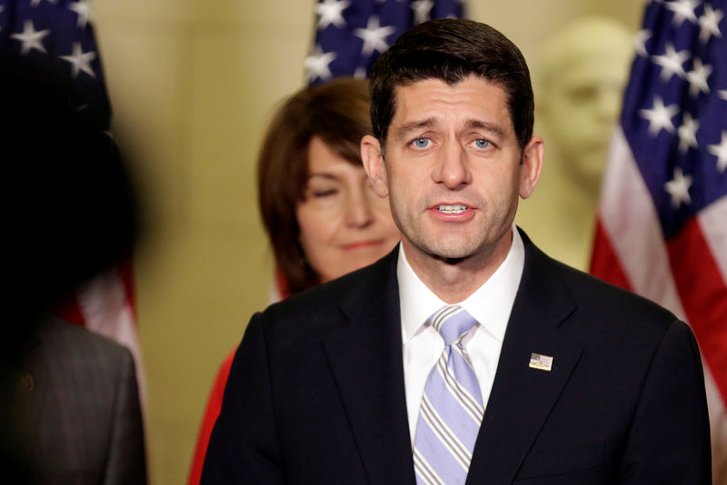 © Reuters. Speaker of the House Paul Ryan (R-WI) speaks after being renominated to be House Speaker by the House Republican caucus on Capitol Hill in Washington.