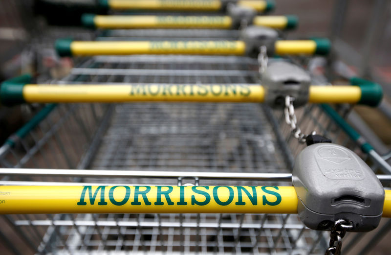 © Reuters. Shopping trolleys are parked at a Morrisons supermarket in south London