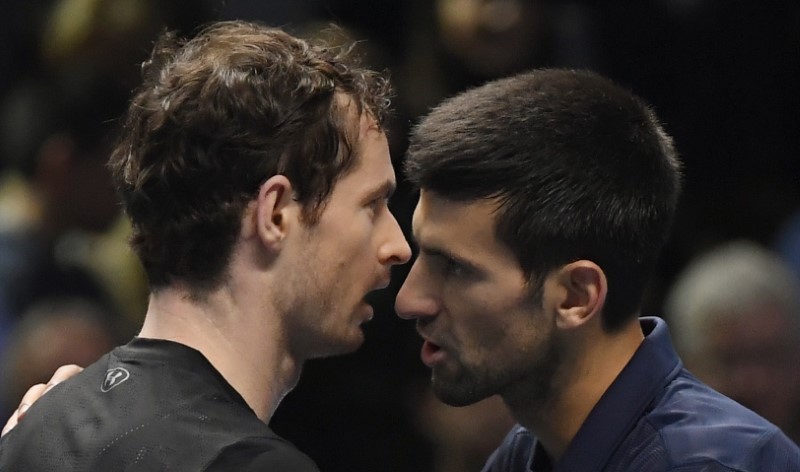 © Reuters. Great Britain's Andy Murray and Serbia's Novak Djokovic after the final