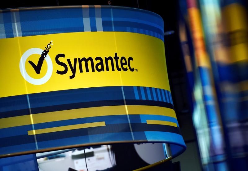 © Reuters. The Symantec booth is seen during the 2016 Black Hat cyber-security conference in Las Vegas