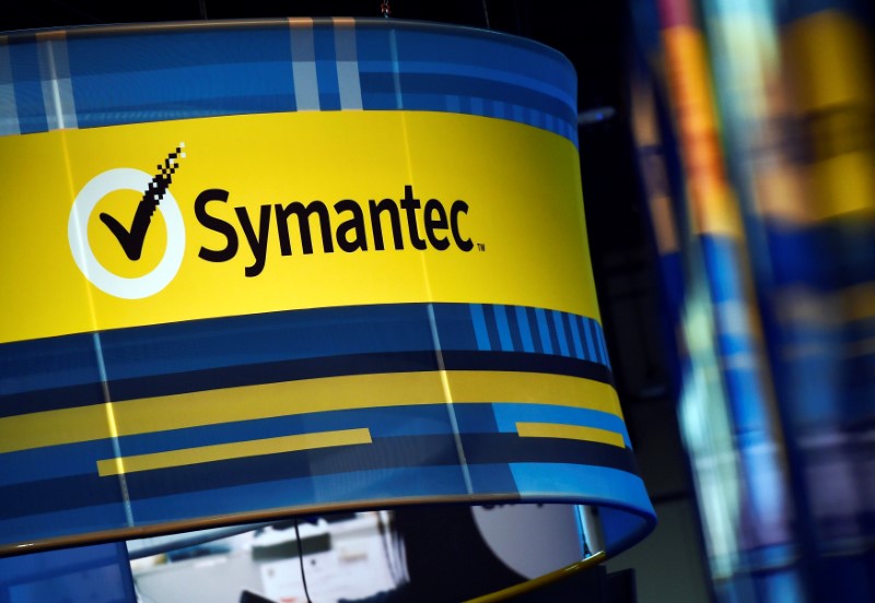 © Reuters. The Symantec booth is seen during the 2016 Black Hat cyber-security conference in Las Vegas