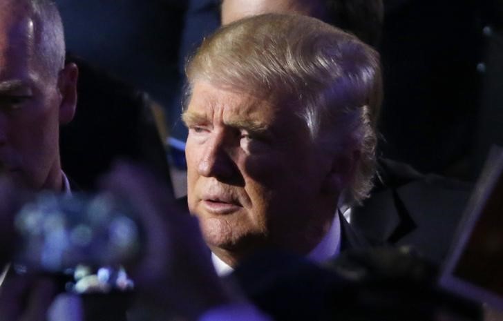 © Reuters. U.S. President-elect Donald Trump is shown at his election night rally in Manhattan, New York