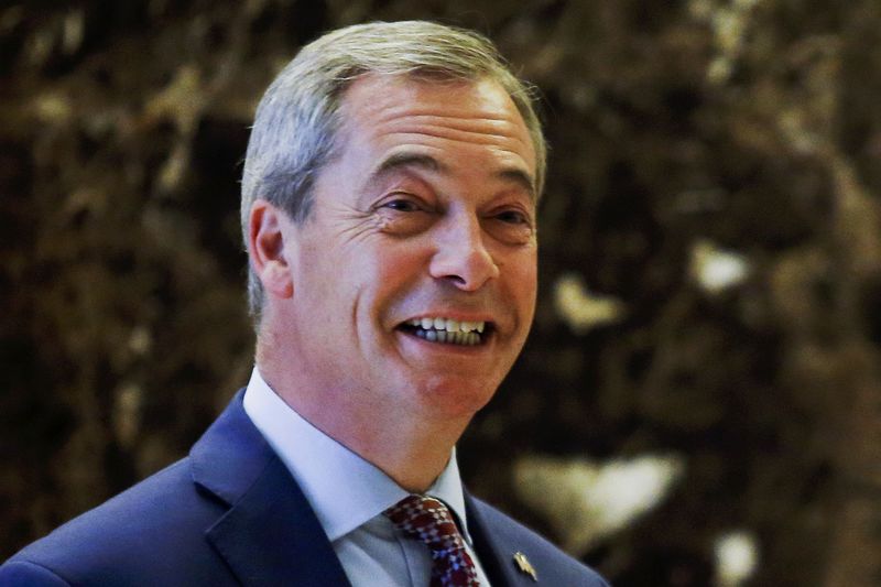 © Reuters. UKIP leader Nigel Farage arrives at Republican president-elect Donald Trump's Trump Tower in New York