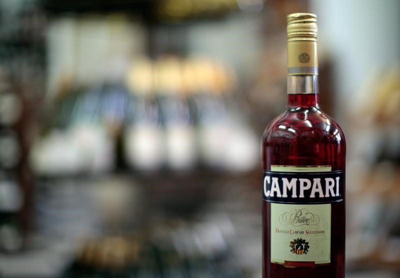 © Reuters. An illustration photo shows a bottle of Campari displayed in a wine shop in Nice