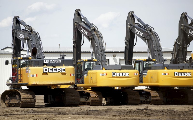 © Reuters. File photo of Equipment for sale at a John Deere dealer in Denver