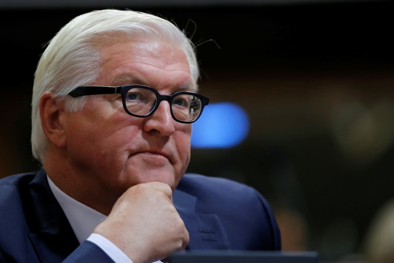 © Reuters. German Foreign Minister Steinmeier waits to address the Parliamentary Assembly of the Council of Europe in Strasbourg