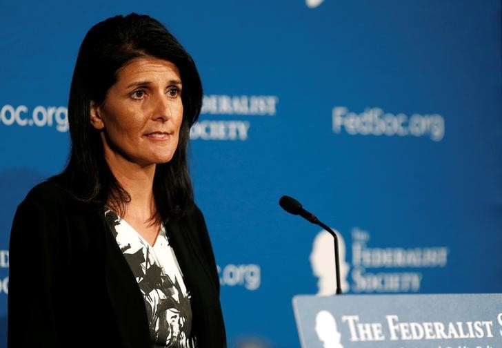 © Reuters. Governadora Haley faz discurso em Washington