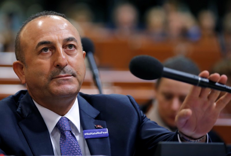 © Reuters. Turkey's Foreign Minister Cavusoglu arrives to address the Parliamentary Assembly of the Council of Europe in Strasbourg