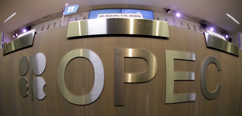 © Reuters. A table with OPEC logo is seen during the presentation of OPEC's 2013 World Oil Outlook in Vienna