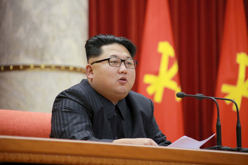 © Reuters. North Korean leader Kim Jong Un attends the 3rd Meeting of Activists in Fisheries under the Korean People's Army (KPA) in this undated photo released by North Korea's KCNA in Pyongyang