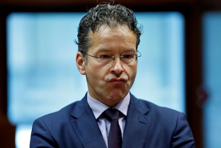 © Reuters. Dutch Finance Minister and Eurogroup President Jeroen Dijsselbloem reacts during a European Union finance ministers meeting in Brussels