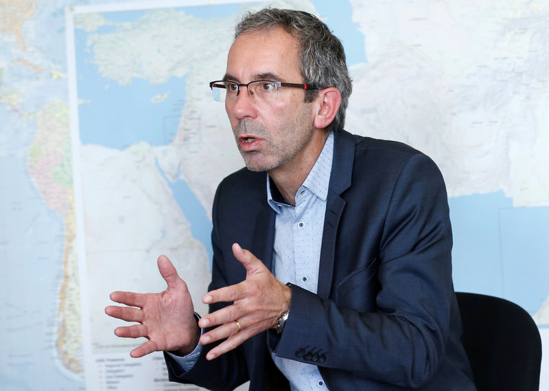 © Reuters. Stillhart Director of Operations for the ICRC gestures during an interview with Reuters in Geneva