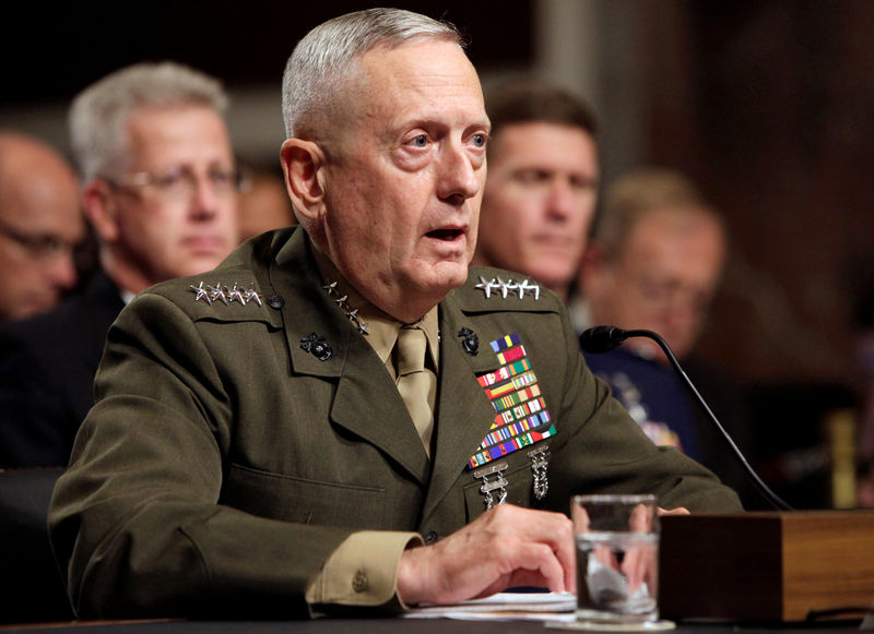 © Reuters. File picture of Gen. James Mattis testifying before the Senate Armed Services Committee hearing