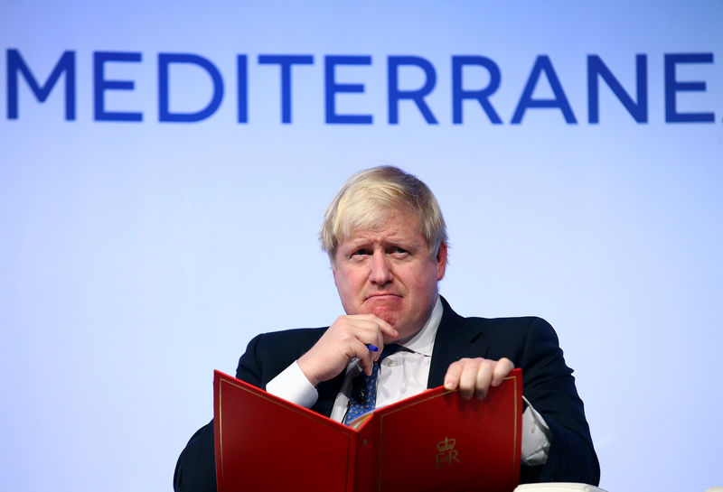 © Reuters. Britain's Foreign Secretary Johnson gestures as he speaks during the Rome Mediterranean Dialogues forum in Rome