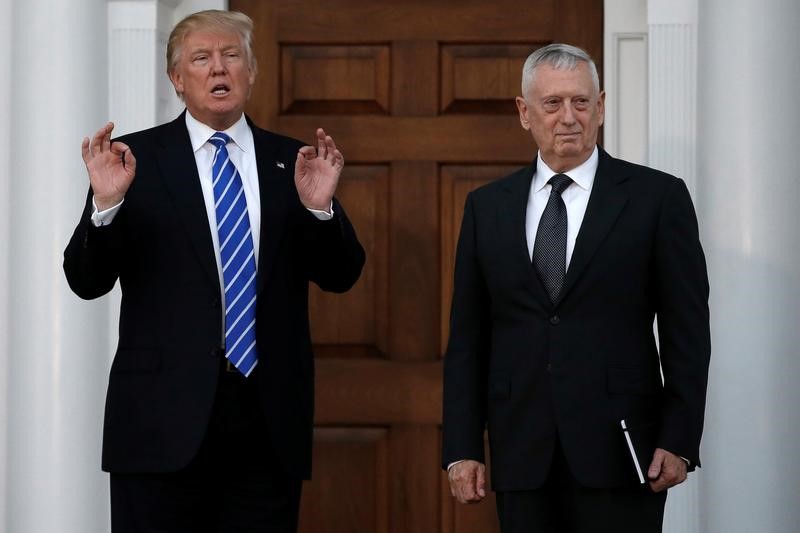 © Reuters. Presidente eleito dos Estados Unidos, Donald Trump, e general da reserva dos fuzileiros navais James Mattis durante encontro em Nova Jersey