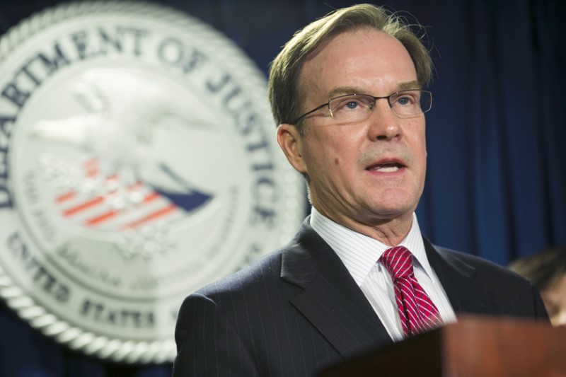 © Reuters. File photo of Michigan Attorney General William "Bill" Schuette speaks as federal officials announce the indictment of the New England Compounding Center (NECC) in Boston