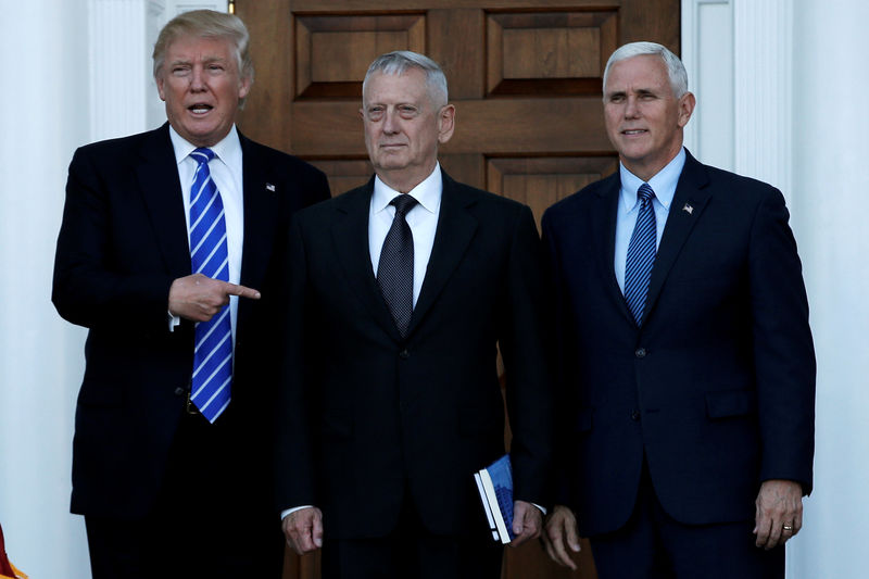 © Reuters. Trump and Pence greet Mattis in Bedminster