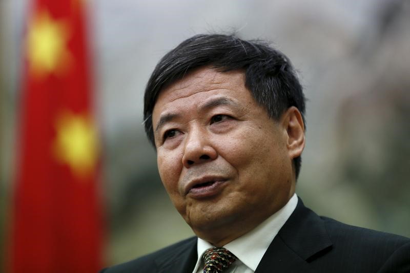 © Reuters. China's Vice Finance Minister Zhu Guangyao speaks during an interview with Reuters at the Chinese embassy in London