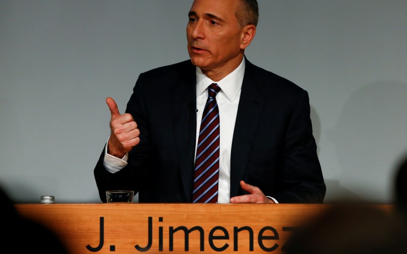 © Reuters. CEO Jimenez of Swiss pharmaceutical company Novartis addresses news conference in Basel