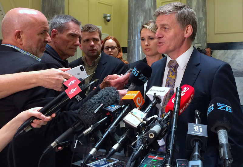 © Reuters. New Zealand Finance Minister and Deputy Prime Minister Bill English speaks to members of the media in Wellington, New Zealand