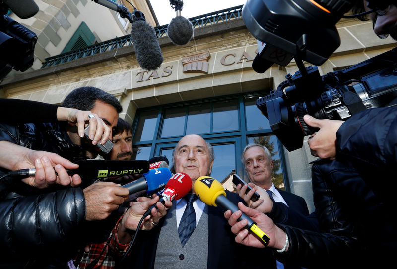© Reuters. File photo of former FIFA President Blatter leaving the CAS in Lausanne