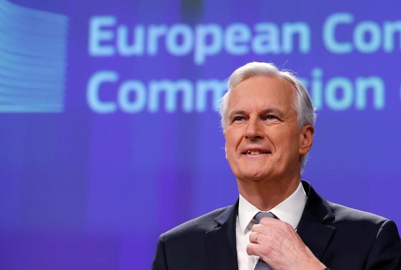 © Reuters. EU Brexit negotiator Barnier holds a news conference in Brussels