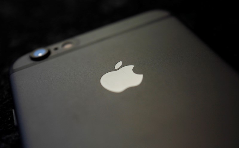 © Reuters. Details are pictured on the backside of an Apple Iphone 6 on a table in a restaurant in Hanau