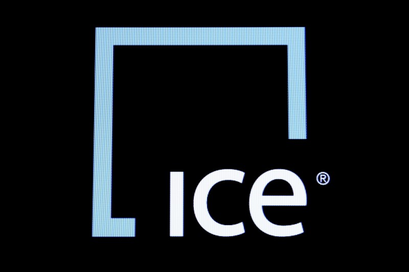 © Reuters. A screen displays the ticker symbol and logo for Intercontinental Exchange Inc. (ICE) on the floor of the NYSE
