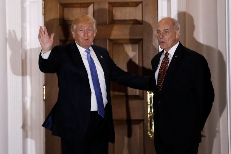 © Reuters. U.S. President-elect Donald Trump appears with retired Marine Corps General John Kelly outside the main clubhouse after their meeting at Trump National Golf Club in Bedminster