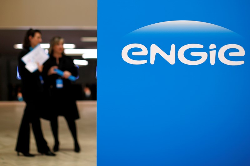 © Reuters. Engie, the new name and logo of French utility GDF Suez, is pictured during the group's shareholders general meeting in Paris
