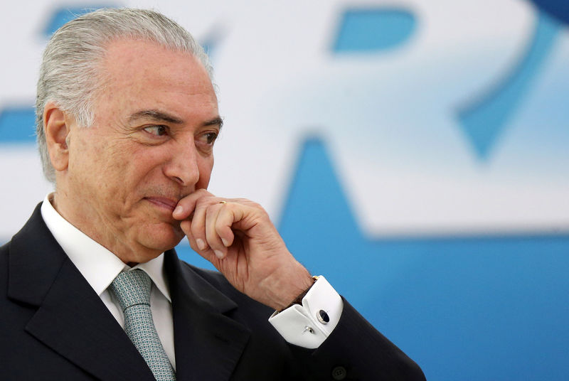 © Reuters. Brazil's President Michel Temer reacts during a ceremony at Planalto Palace in Brasilia