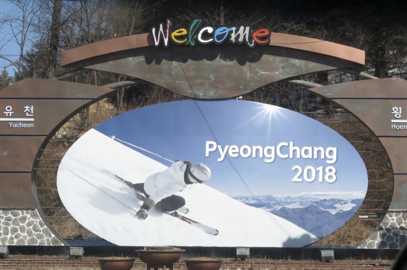 © Reuters. The advertising hoarding promoting the 2018 Winter Olympics stands in PyeongChang