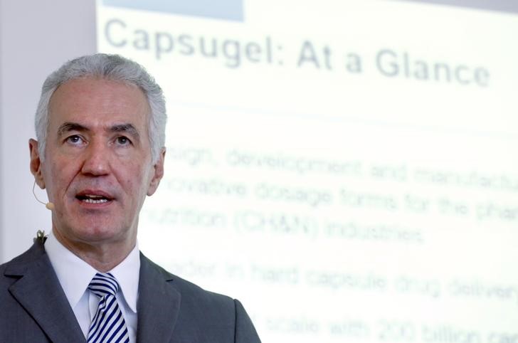 © Reuters. Ridinger, CEO of Lonza, attends a news conference on the acquisition of Capsugel in Basel