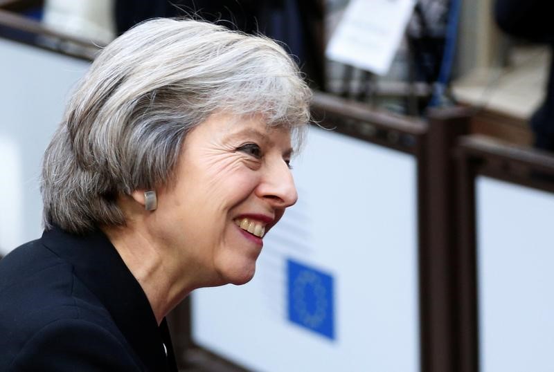 © Reuters. Britain's PM May arrives at a EU leaders summit in Brussels