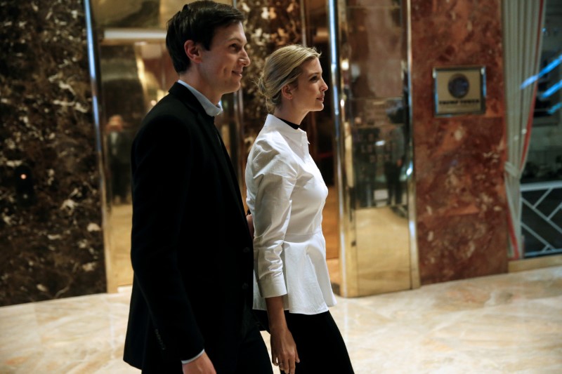 © Reuters. Ivanka Trump, daughter of U.S. President Elect Donald Trump walks through the lobby with her husband Jared Kushner at Trump Tower in New York