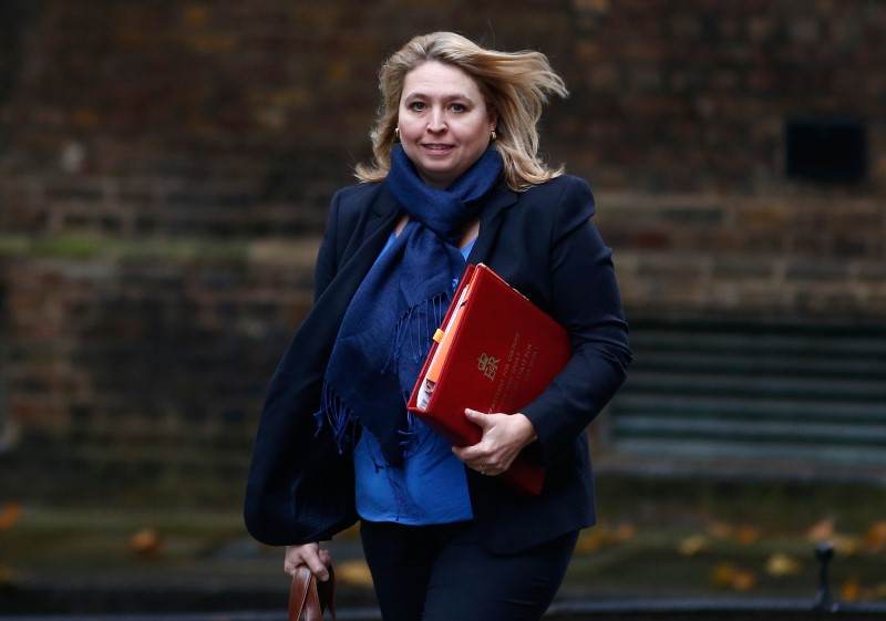 © Reuters. Britain's Secretary of State for Culture, Media and Sport Karen Bradley arrives in Downing Street for a cabinet meeting, in London