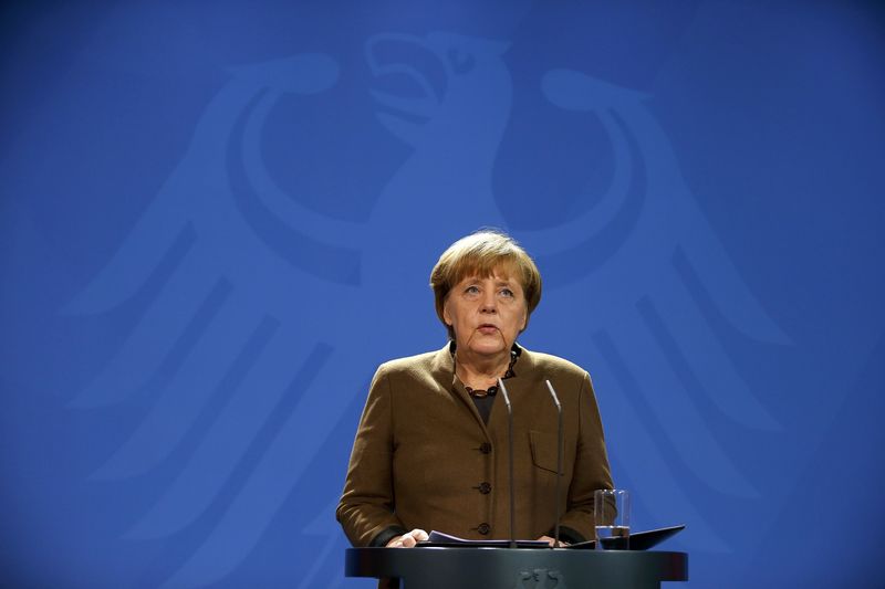 © Reuters. Chanceler da Alemanha, Angela Merkel, durante discurso em Berlim