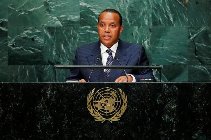 © Reuters. Prime Minister Emery Trovoada of the Democratic Republic of Sao Tome and Principe addresses the United Nations General Assembly in New York