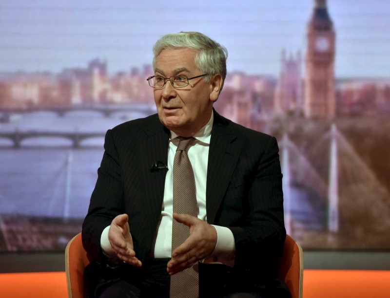 © Reuters. Former Bank of England Governor, Mervyn King, is seen appearing on the BBC's Andrew Marr Show in this photograph received via the BBC in London, Britain