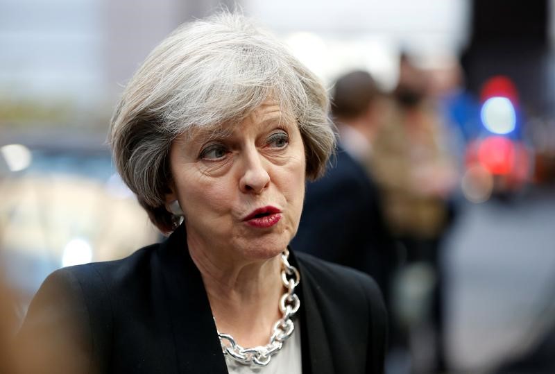 © Reuters. Britain's PM May arrives at a EU leaders summit in Brussels